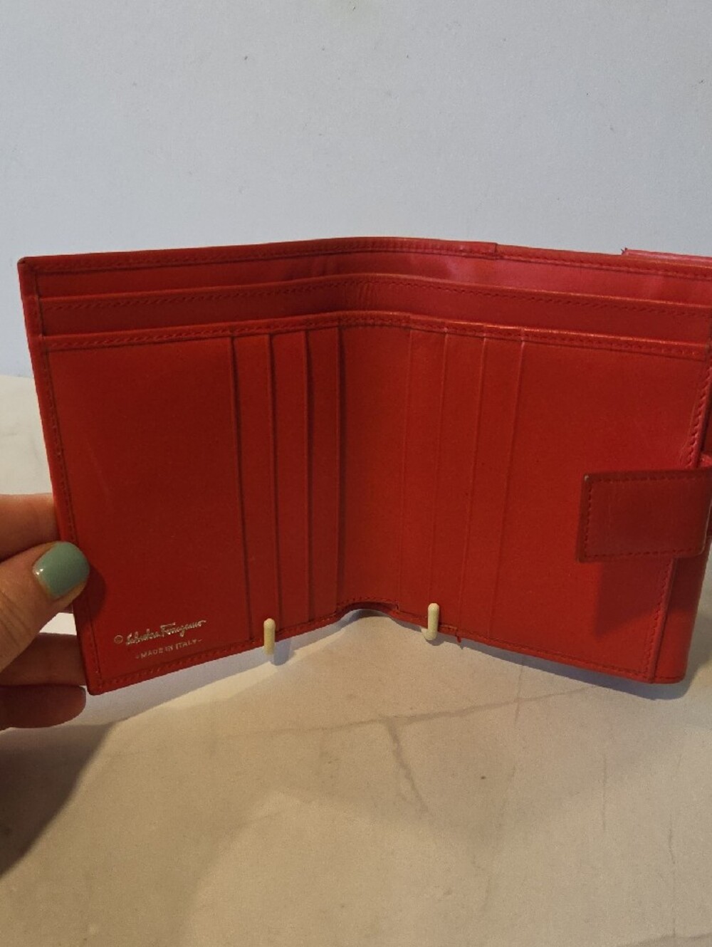 Salvatore Ferragamo Red Leather Compact Bifold Wallet with Silver Buckle - Picture 7 of 14
